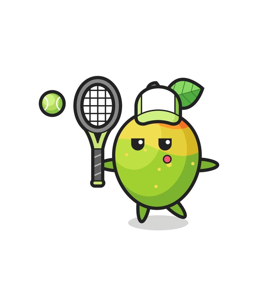 personnage de dessin animé de mangue en tant que joueur de tennis vecteur