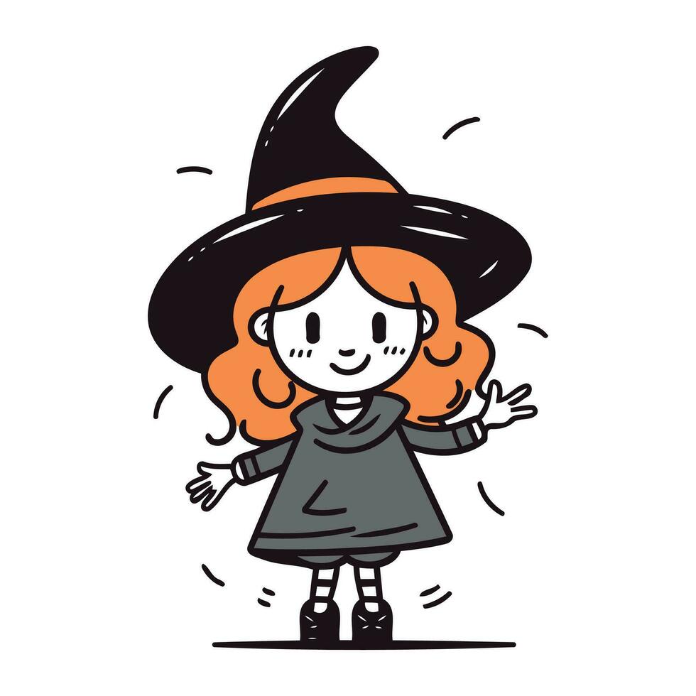 Halloween sorcière avec rouge cheveux et noir robe. vecteur illustration.