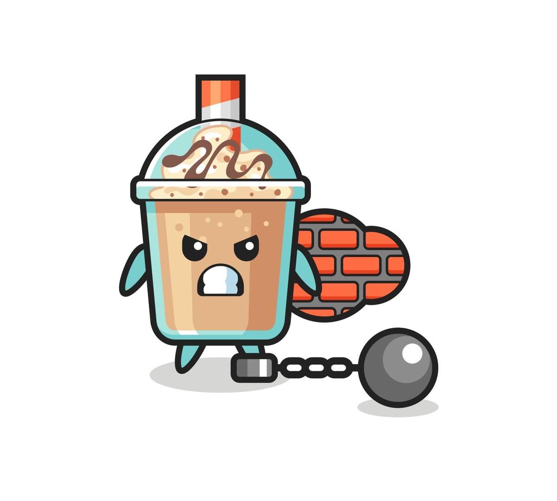 mascotte de personnage de milkshake en tant que prisonnier vecteur