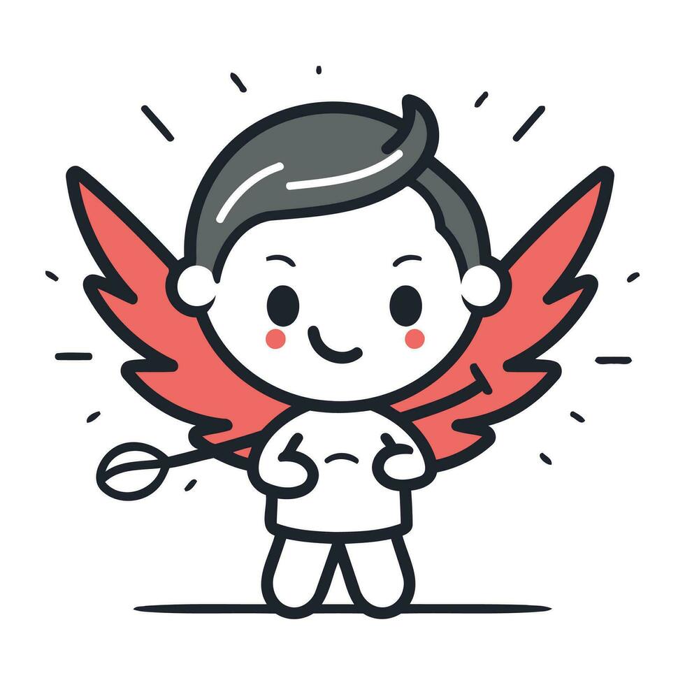 mignonne peu garçon avec ange ailes. vecteur ligne art illustration.