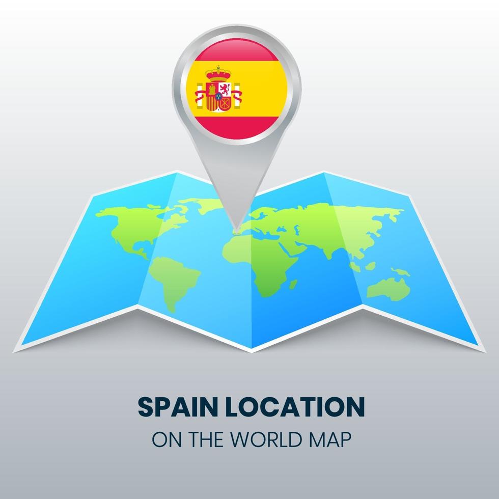 icône de localisation de l'espagne sur la carte du monde, icône de broche ronde de l'espagne vecteur