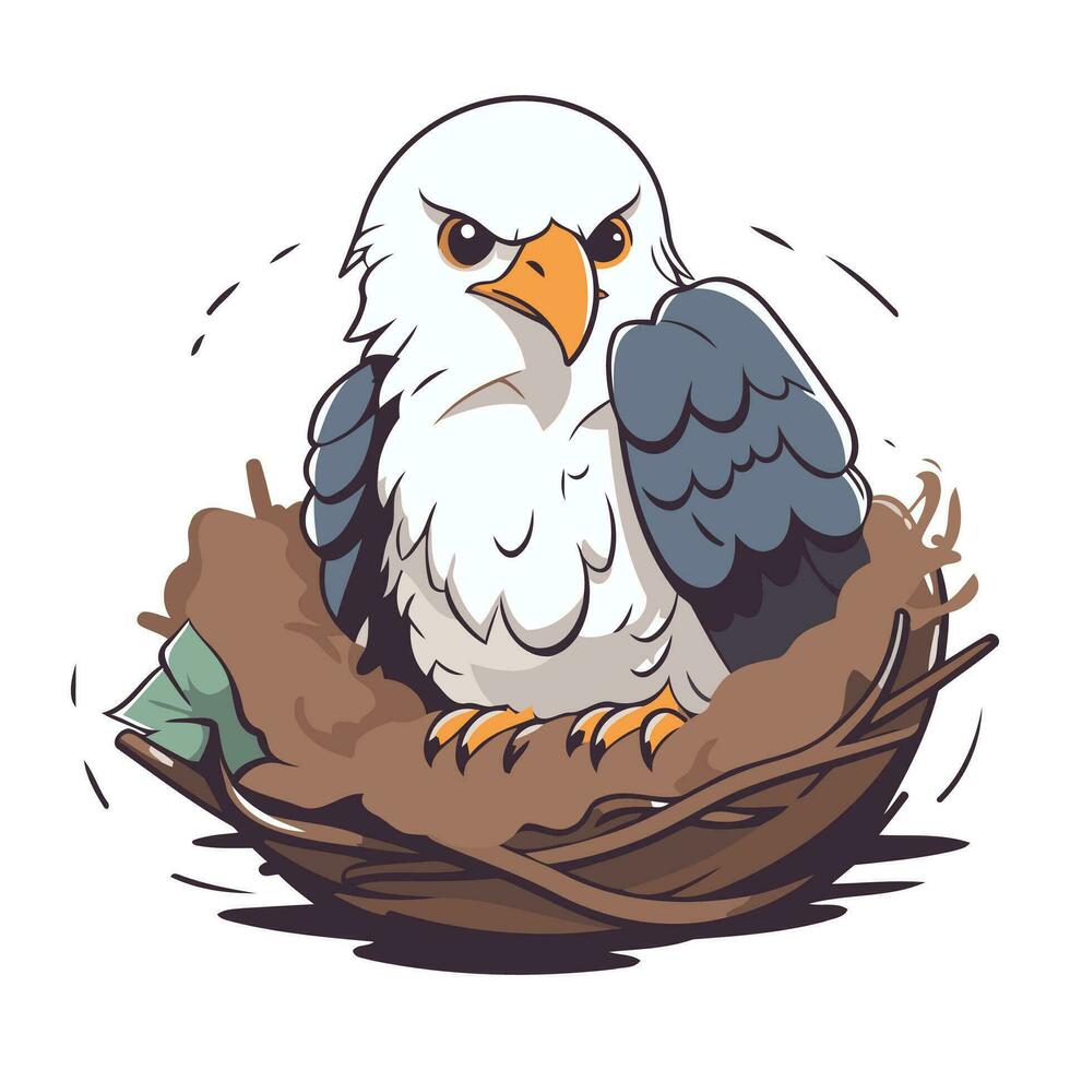 illustration de une chauve Aigle dans une nid sur une blanc Contexte vecteur