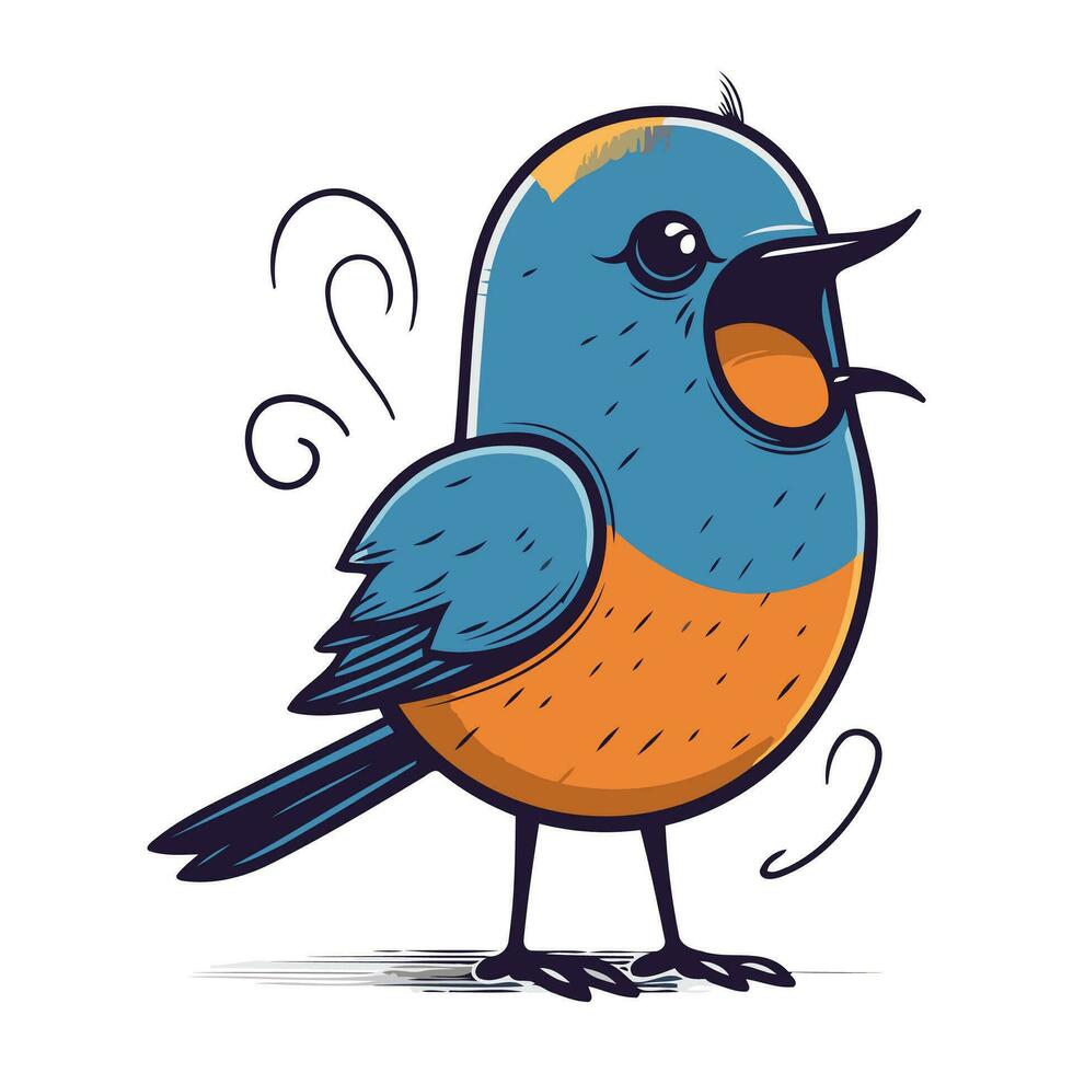 vecteur illustration de une mignonne dessin animé oiseau bleu isolé sur blanc Contexte.