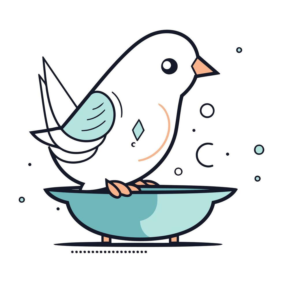 vecteur illustration de une mignonne peu oiseau dans une bol de l'eau.