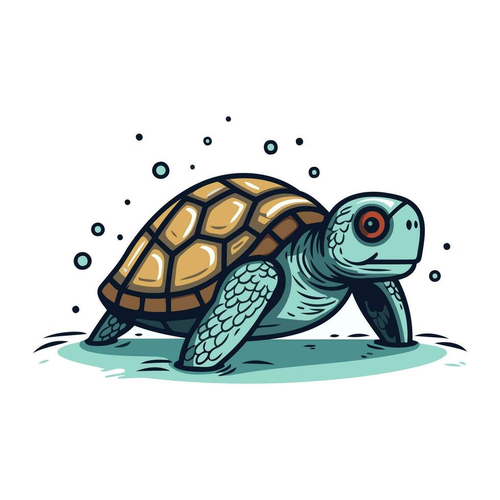 vecteur illustration de une mignonne dessin animé tortue sur une blanc Contexte. vecteur illustration