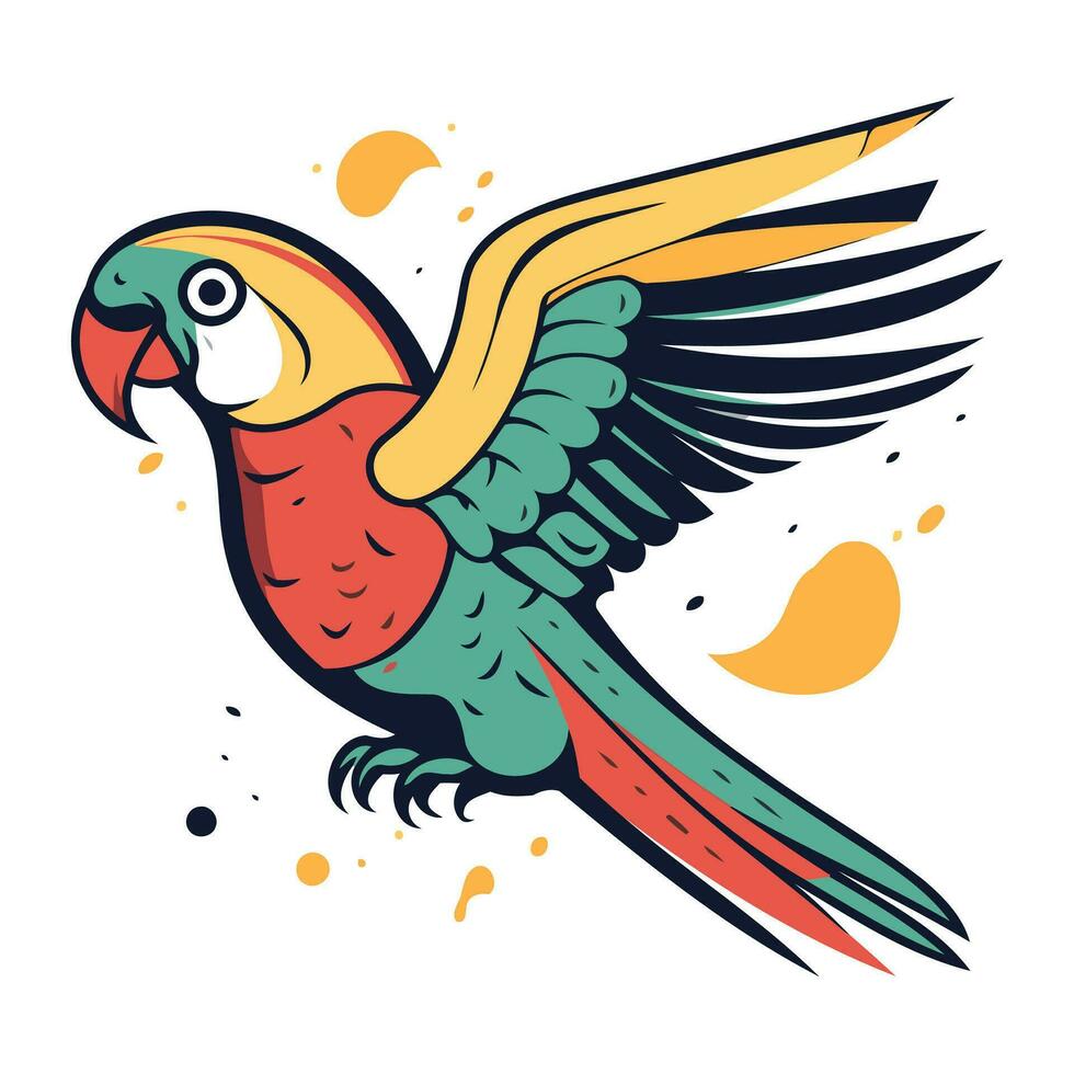 coloré perroquet avec ouvert ailes. main tiré vecteur illustration.