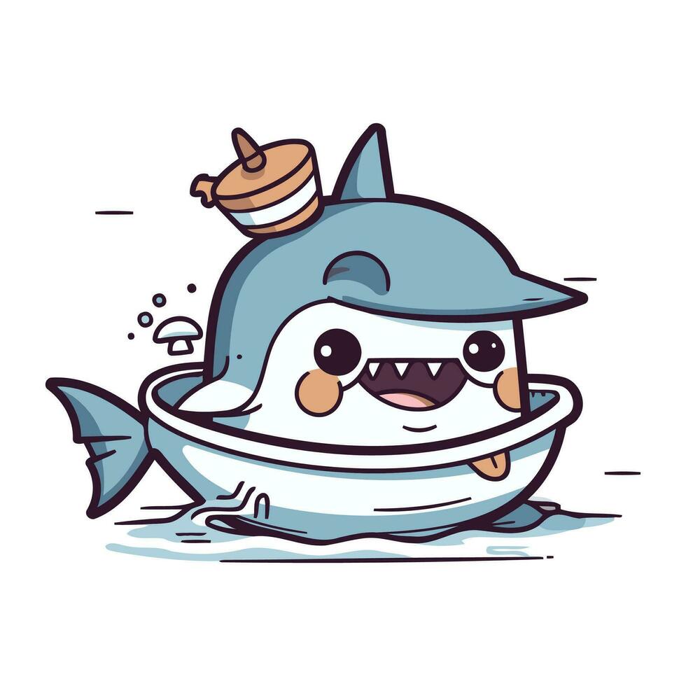 mignonne dessin animé requin personnage. vecteur illustration dans une plat style.