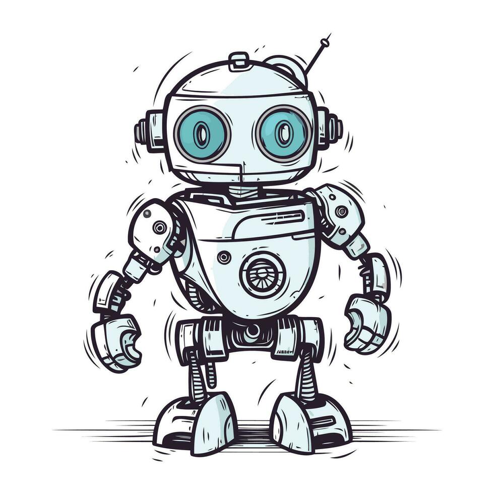 mignonne dessin animé robot. main tiré vecteur illustration pour votre conception.