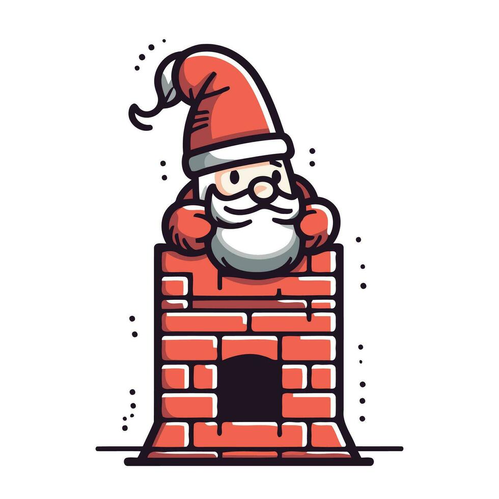 Père Noël claus dans une cheminée. joyeux Noël et content Nouveau an. vecteur illustration