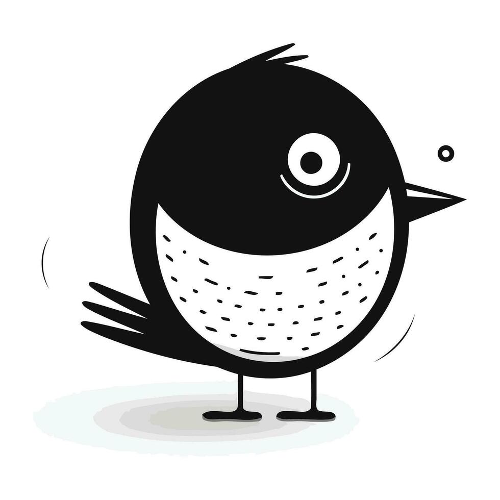 mignonne oiseau dessin animé icône. vecteur illustration. noir et blanche.