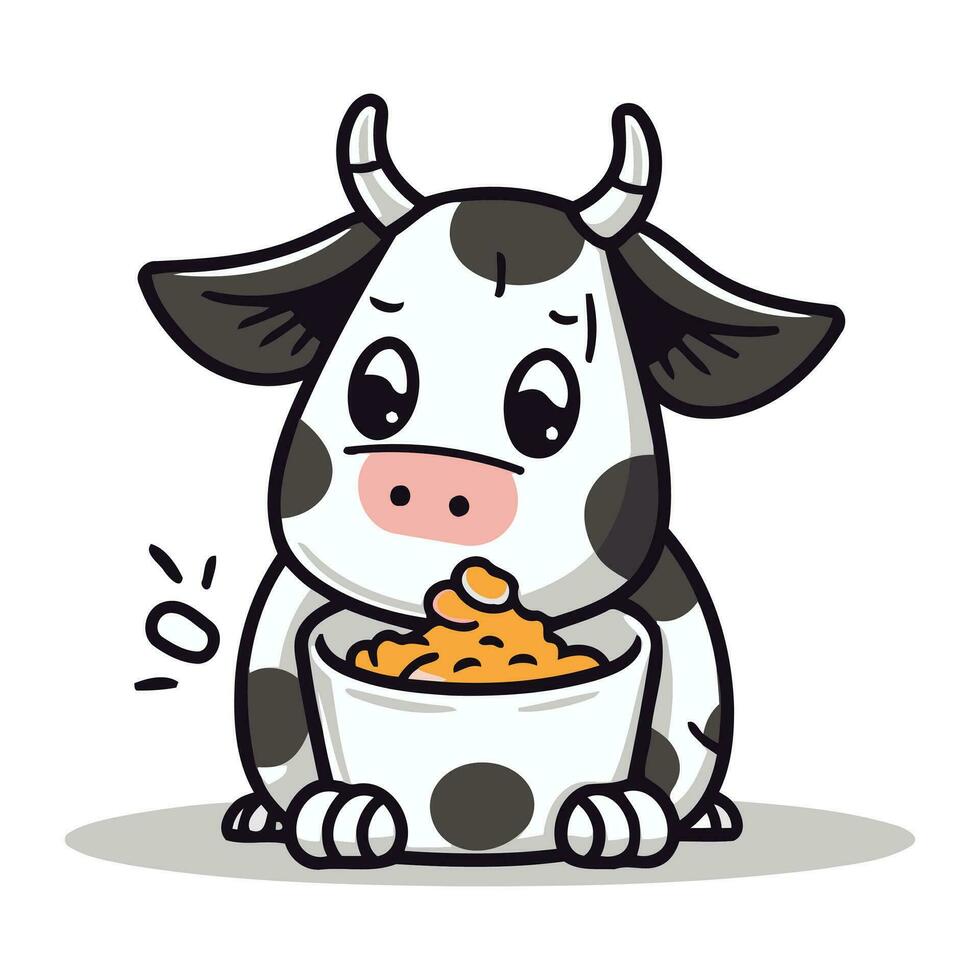 mignonne vache en mangeant nourriture dessin animé mascotte personnage vecteur illustration