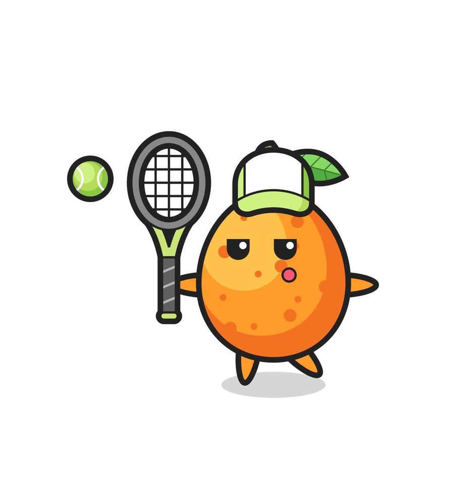 personnage de dessin animé de kumquat en tant que joueur de tennis vecteur