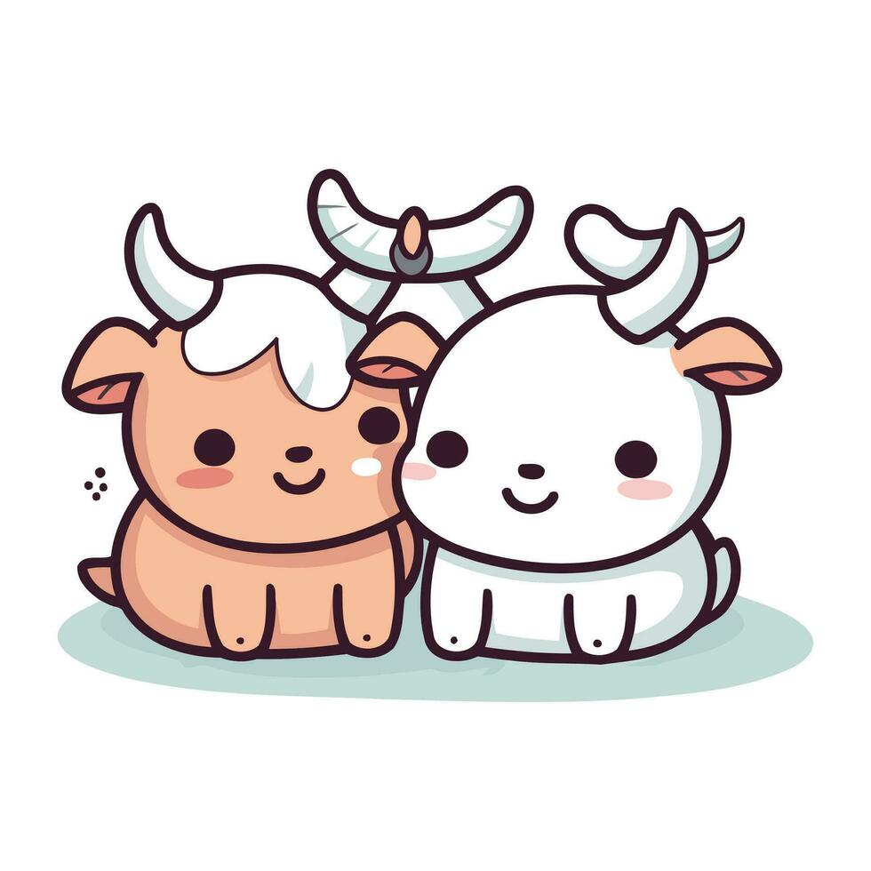 mignonne dessin animé vache et taureau. vecteur illustration sur blanc Contexte.