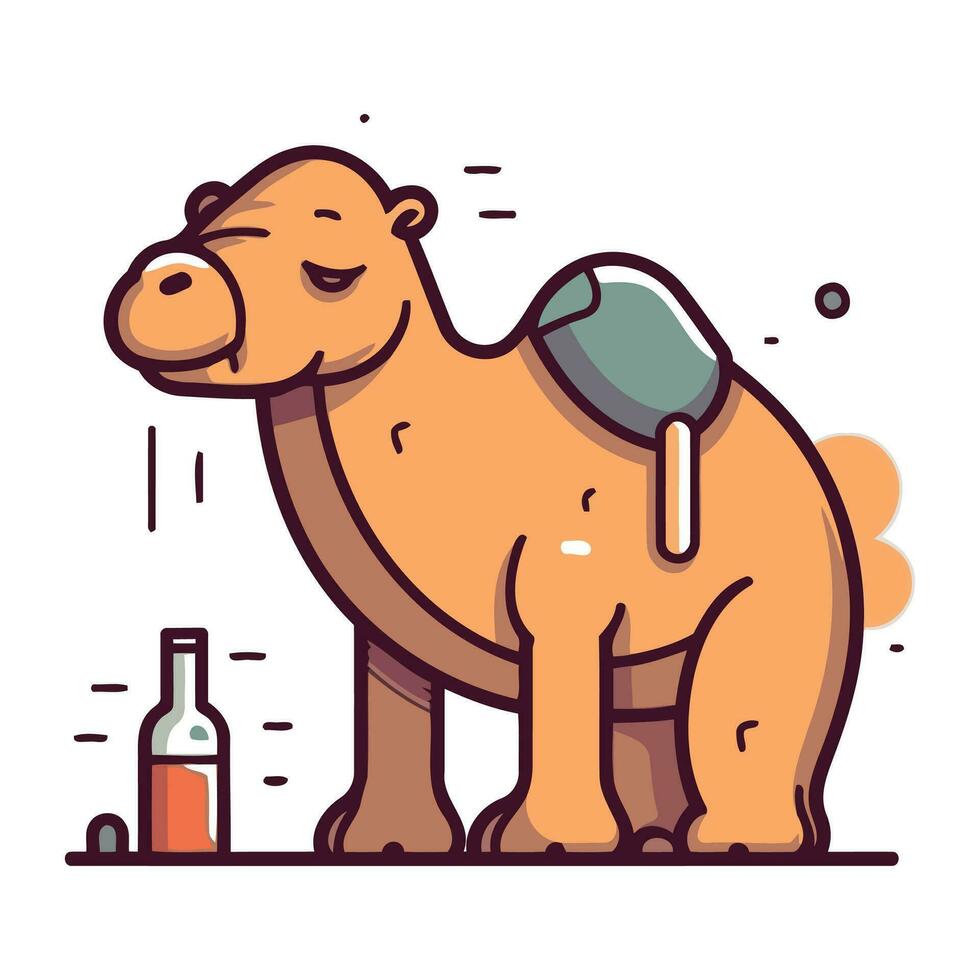 chameau avec une bouteille de du vin. plat style vecteur illustration.