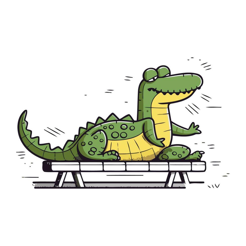dessin animé crocodile séance sur une banc. vecteur illustration pour votre conception