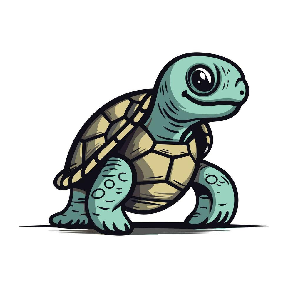 dessin animé tortue sur une blanc Contexte. vecteur illustration de une tortue.