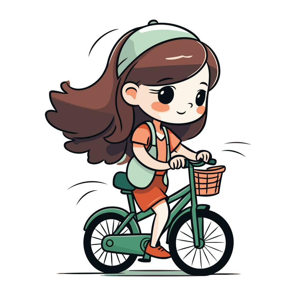 mignonne peu fille équitation vélo. vecteur illustration dans dessin animé style.