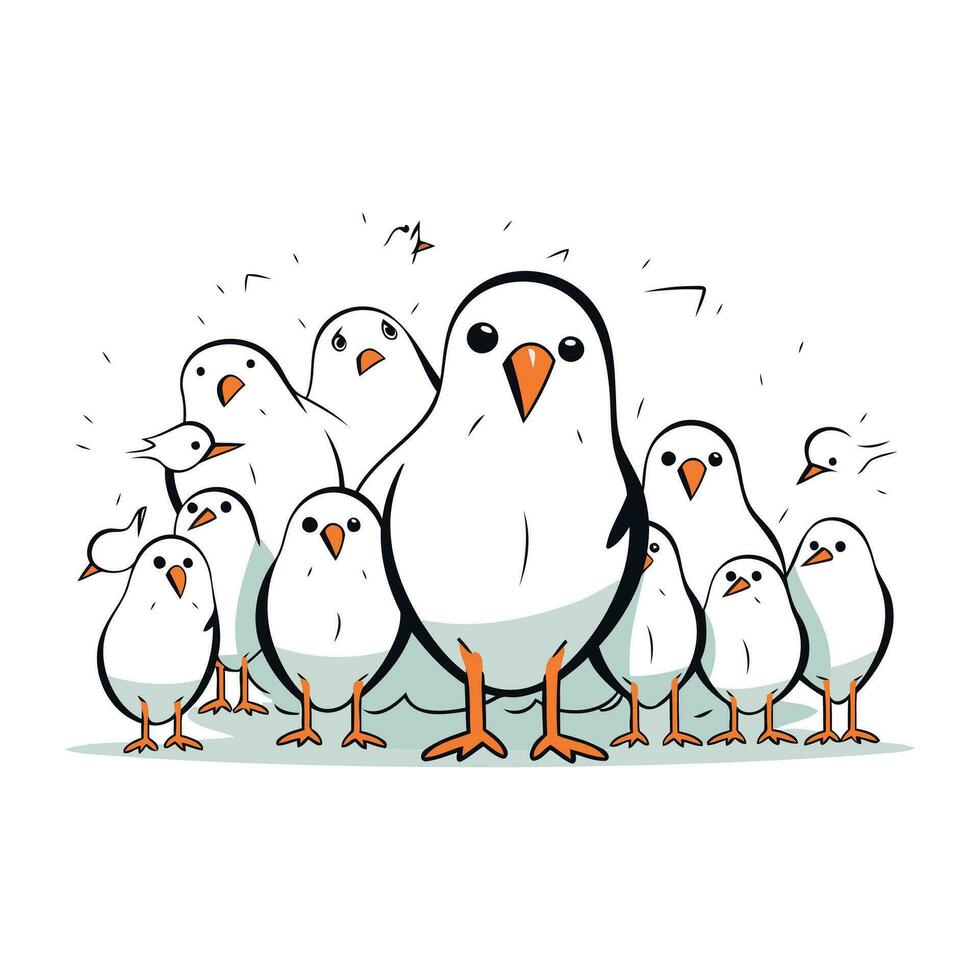 vecteur illustration de une groupe de blanc des oiseaux. main tiré dessin animé style.