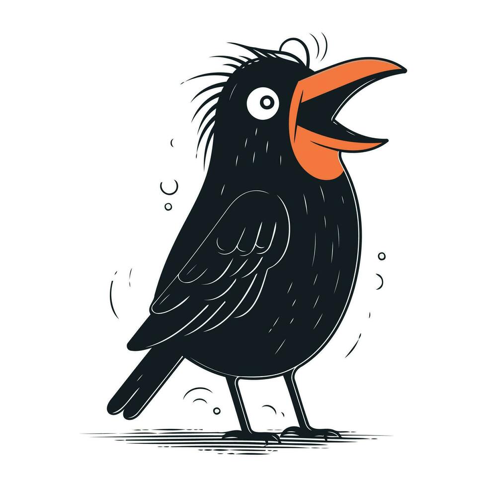 mignonne noir corbeau. vecteur illustration dans griffonnage style.