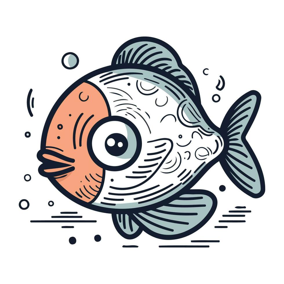 mignonne dessin animé poisson. vecteur illustration dans griffonnage style.