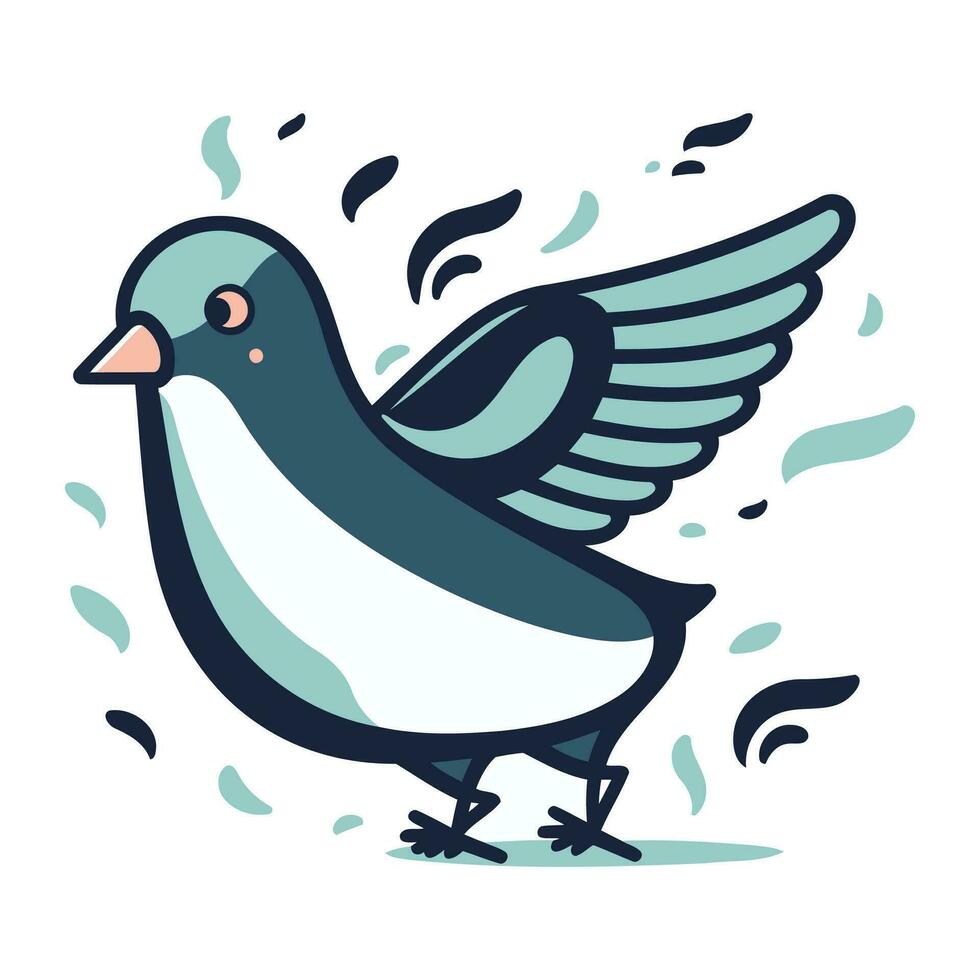 Pigeon avec ailes. griffonnage style vecteur illustration.