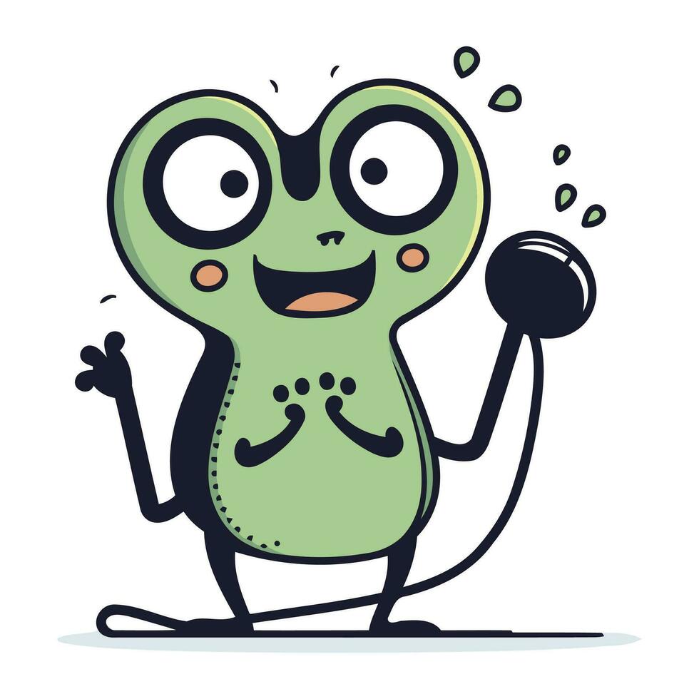 marrant vert grenouille avec une microphone. vecteur illustration dans dessin animé style.