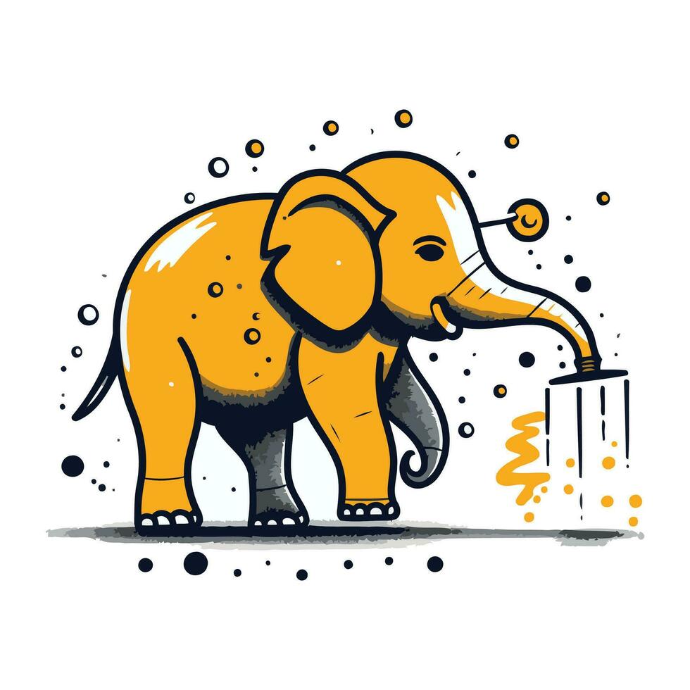 vecteur main tiré dessin animé illustration de un l'éléphant en buvant de une bouteille.