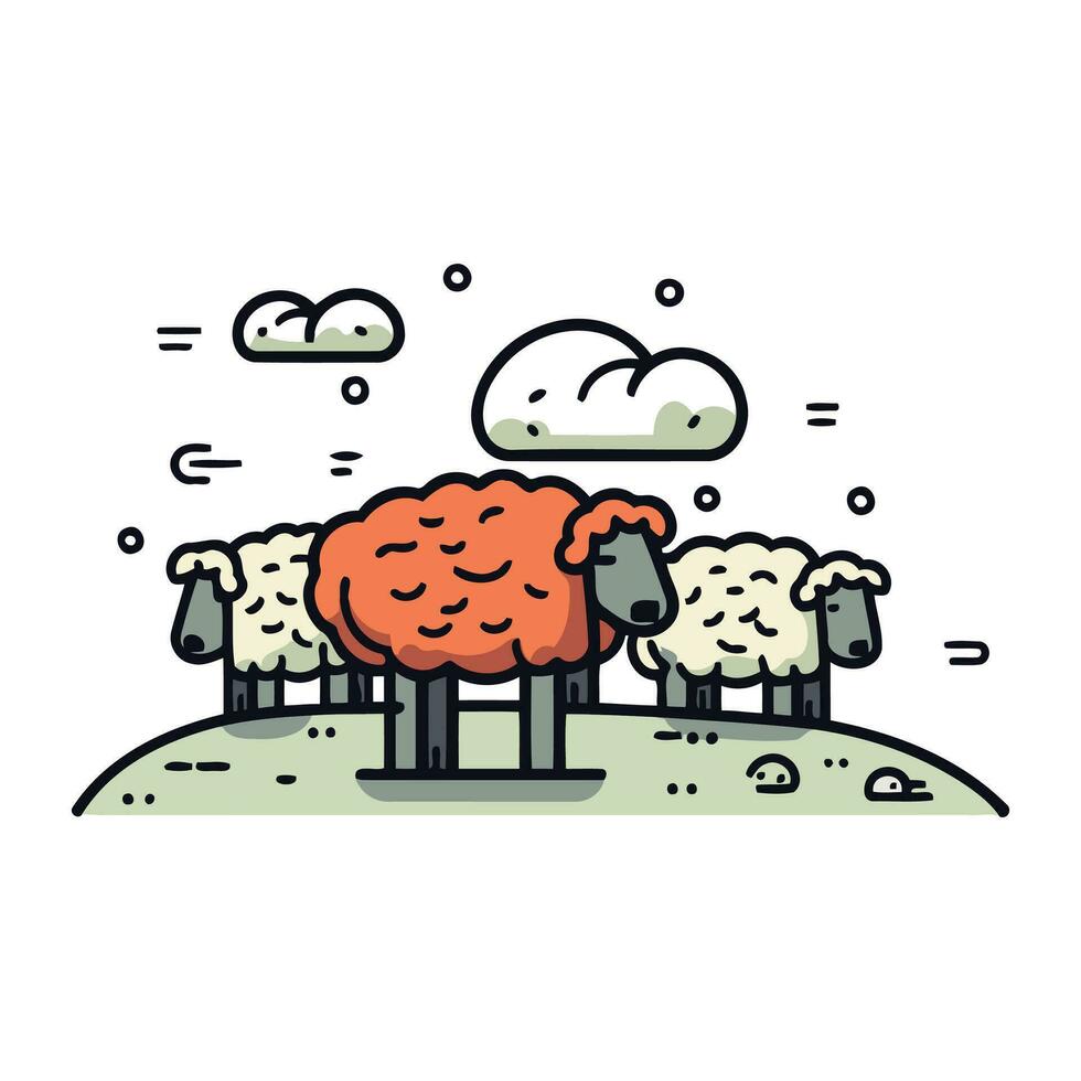 mouton dans le champ. vecteur illustration dans ligne art style.