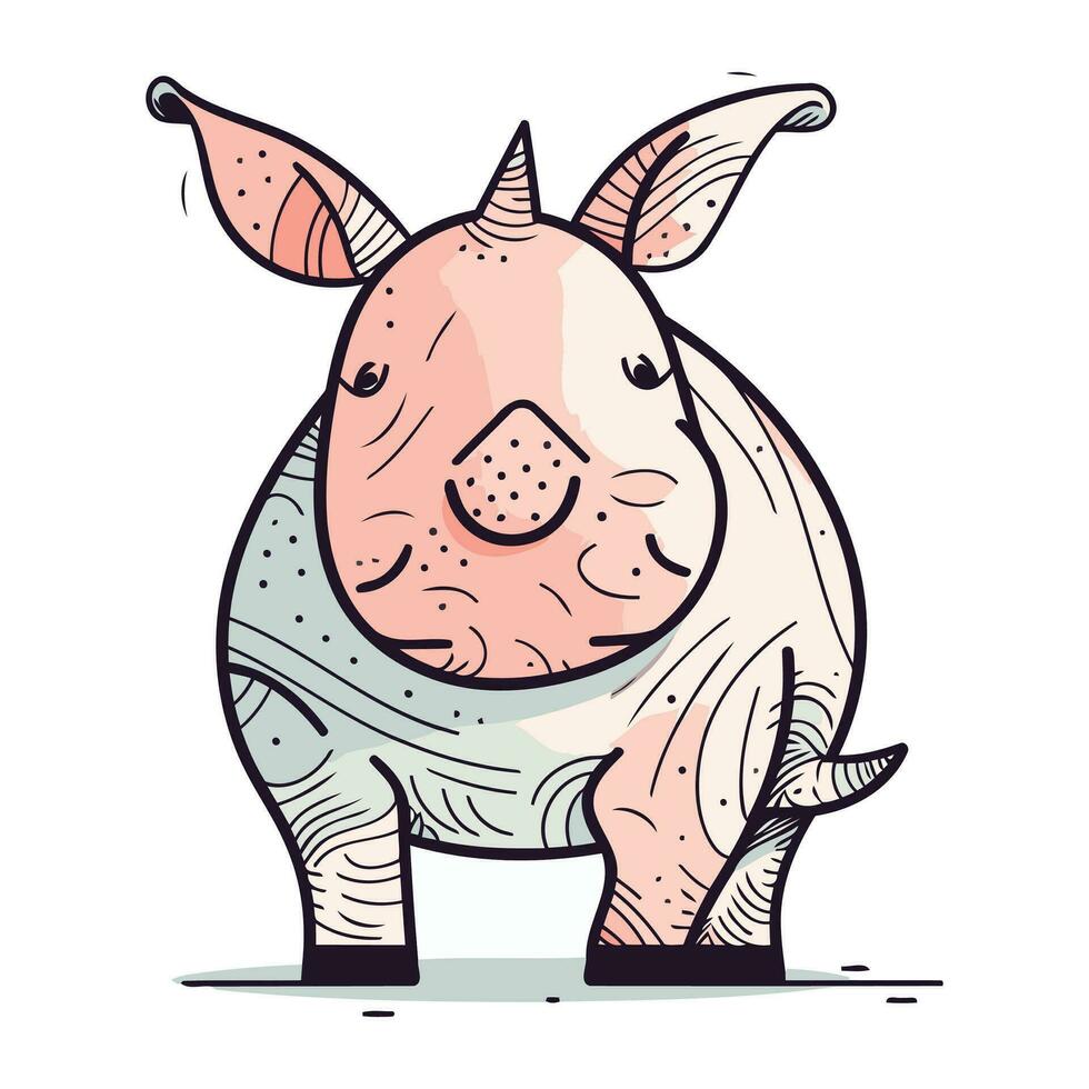 vecteur illustration de une mignonne dessin animé rhinocéros. isolé sur blanc Contexte.
