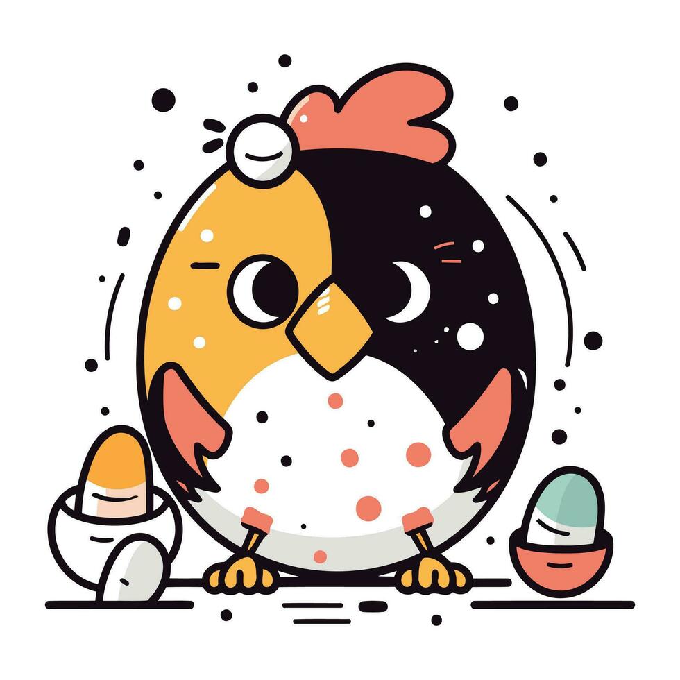 mignonne poulet avec des œufs. vecteur illustration dans ligne art style.