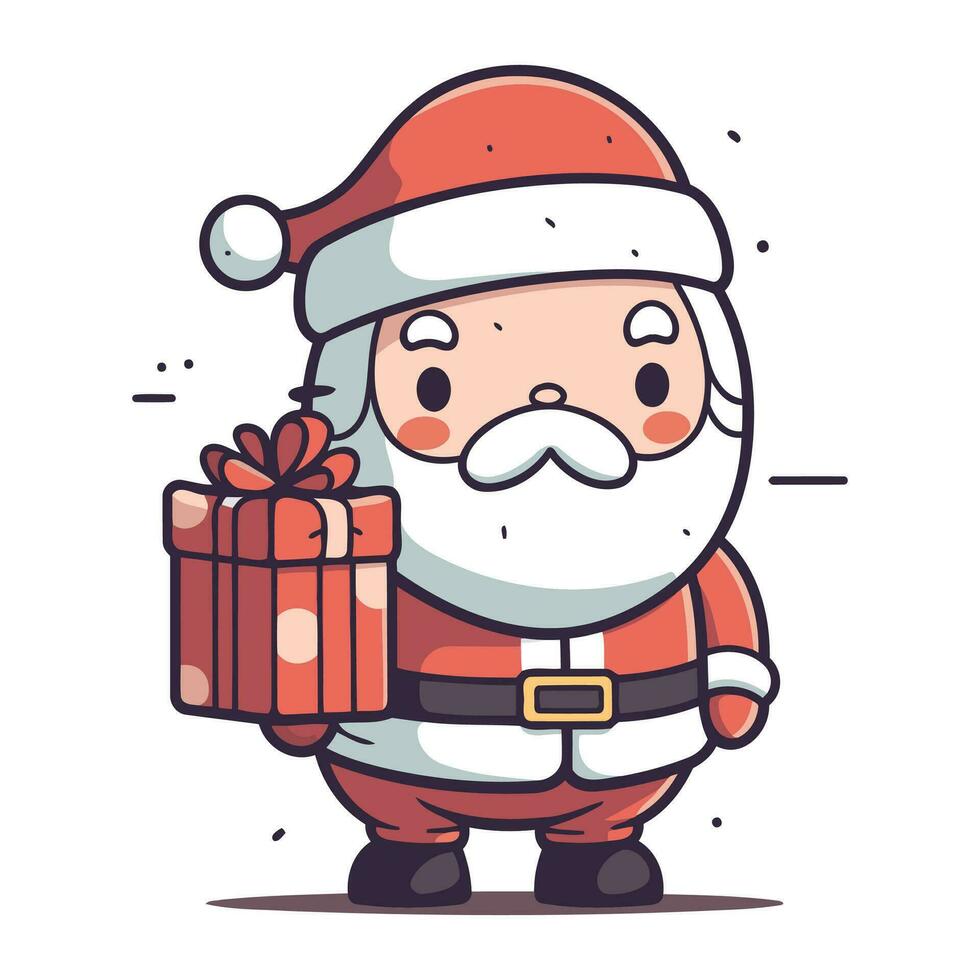 Père Noël claus en portant une cadeau boîte. vecteur illustration dans dessin animé style.