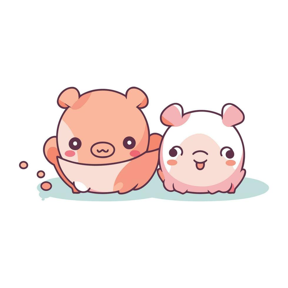 mignonne dessin animé porc et ours. vecteur illustration dans plat style.