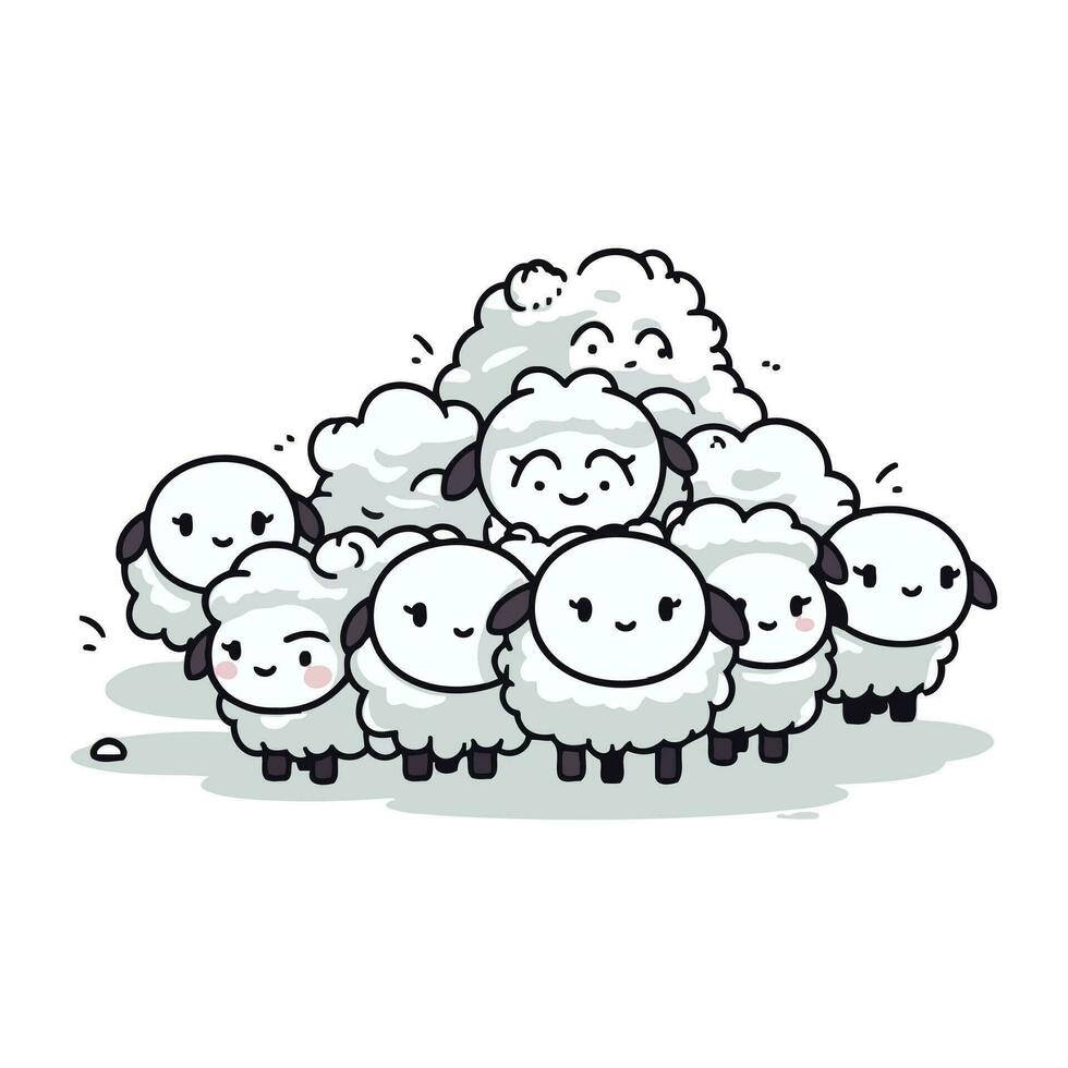 troupeau de mouton. mignonne dessin animé vecteur illustration isolé sur blanc Contexte.