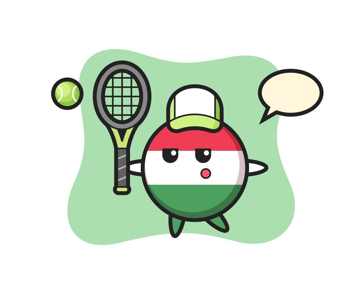 personnage de dessin animé de l'insigne du drapeau hongrois en tant que joueur de tennis vecteur