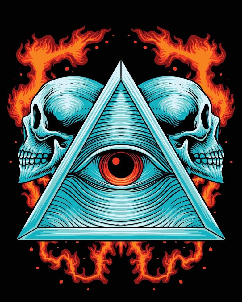 triangle illuminati avec logo tête de mort vecteur