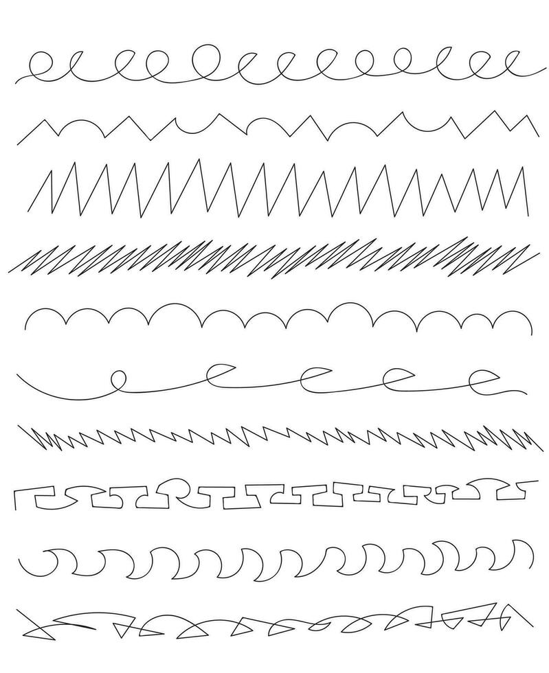 ensemble de Facile noir souligner lignes avec stylo, crayon, marqueur. écriture de différent lignes ondulé. griffonner. vecteur