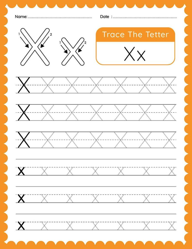 alphabet lettre X trace feuille de travail pour des gamins vecteur