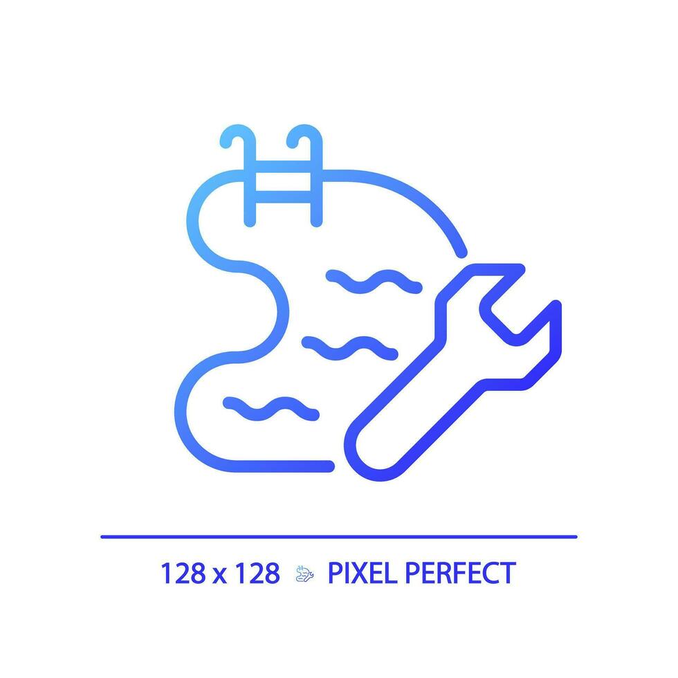 2d pixel parfait pente nager bassin entretien icône, isolé vecteur, bleu mince ligne illustration représentant plomberie. vecteur