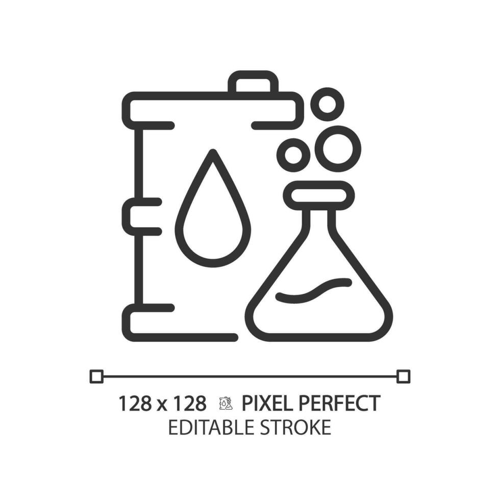 brut pétrole chimique une analyse linéaire icône. laboratoire test. qualité contrôle. chimique composition. pétrole produit. mince ligne illustration. contour symbole. vecteur contour dessin. modifiable accident vasculaire cérébral