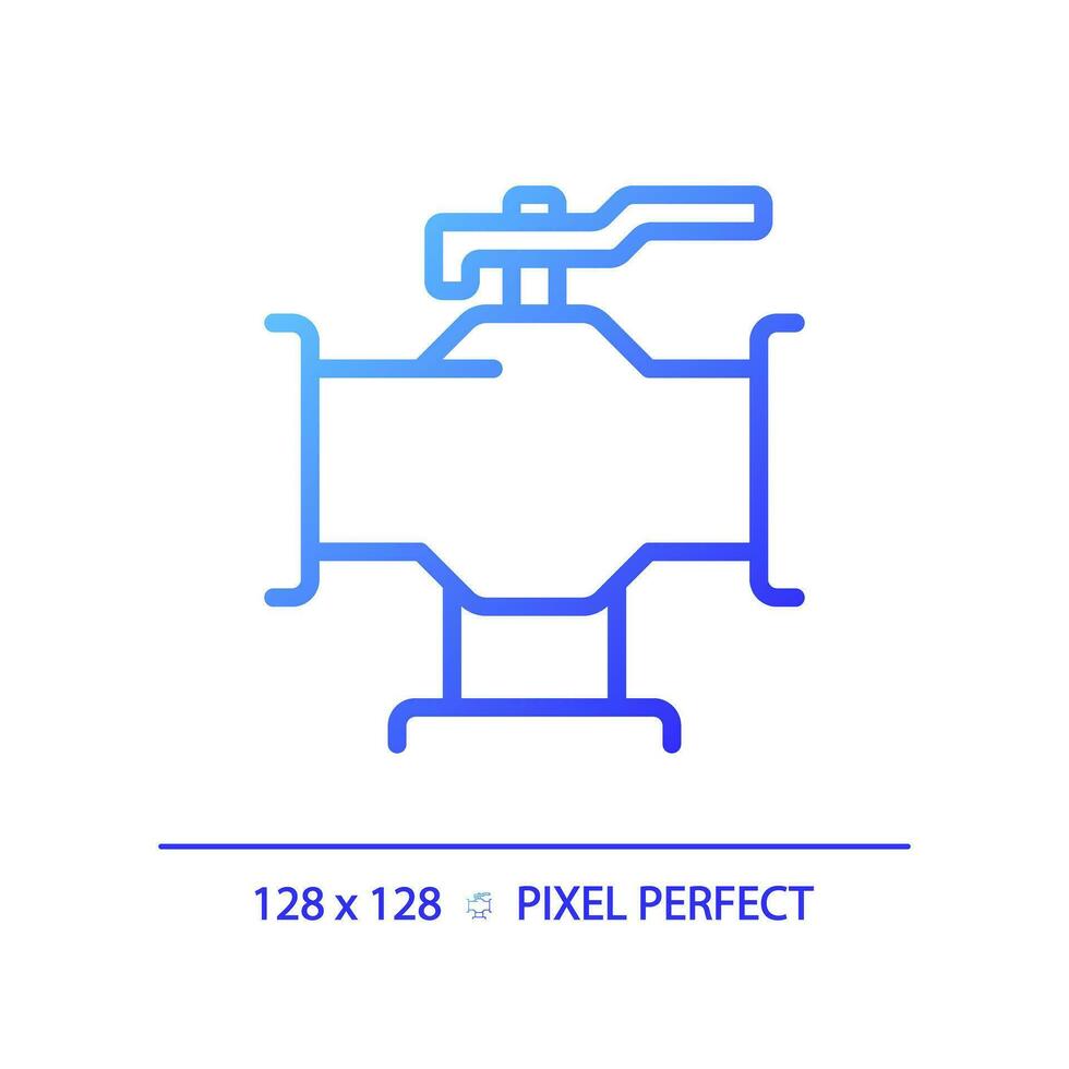 2d pixel parfait pente pipeline avec soupape icône, isolé vecteur, bleu mince ligne illustration représentant plomberie. vecteur