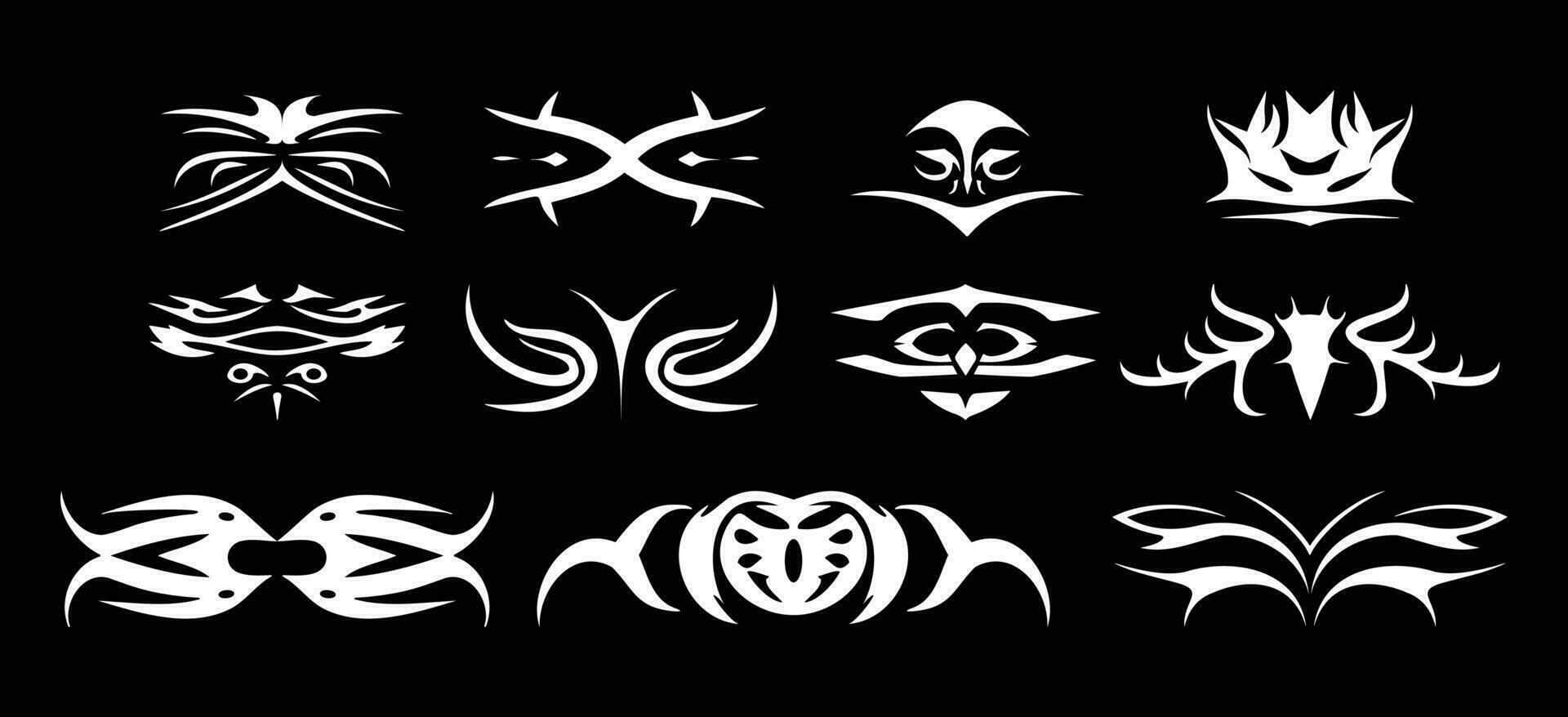 ensemble de blanc illustration de noir gothique tribal symbole tatouage dessins concept noir Contexte vecteur