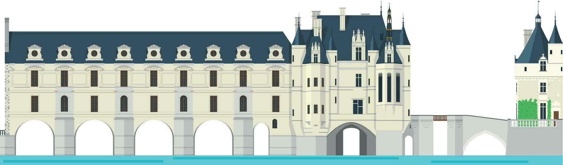 chenonceau château, Loire vallée, France. isolé sur blanc Contexte vecteur illustration.