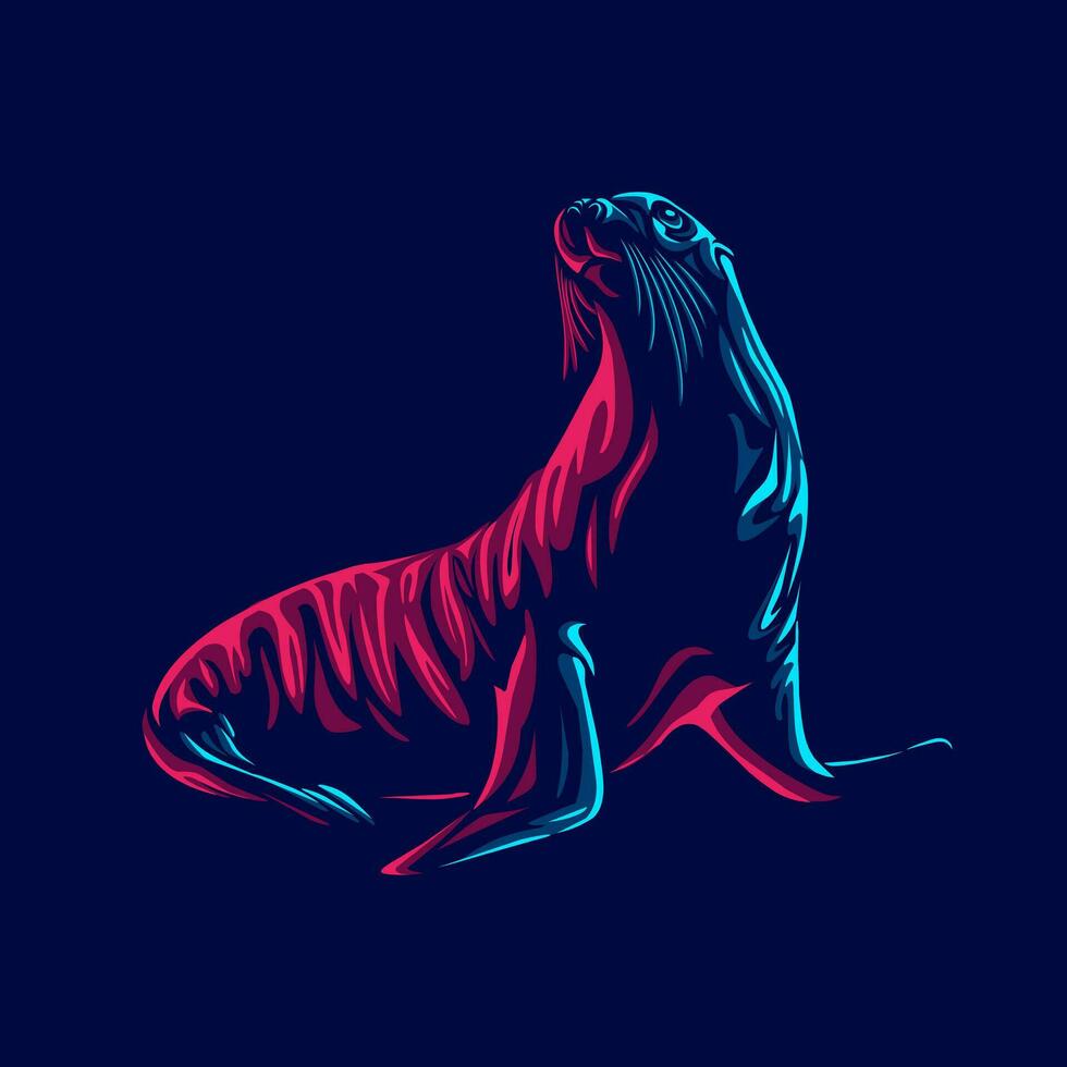 joint animal logo avec coloré néon ligne art conception avec foncé Contexte. abstrait sous-marin animal vecteur illustration.