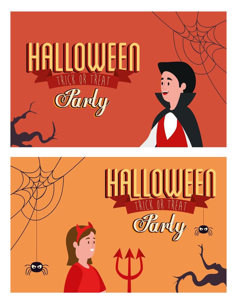 affiche de la fête d'halloween avec des gens déguisés vecteur