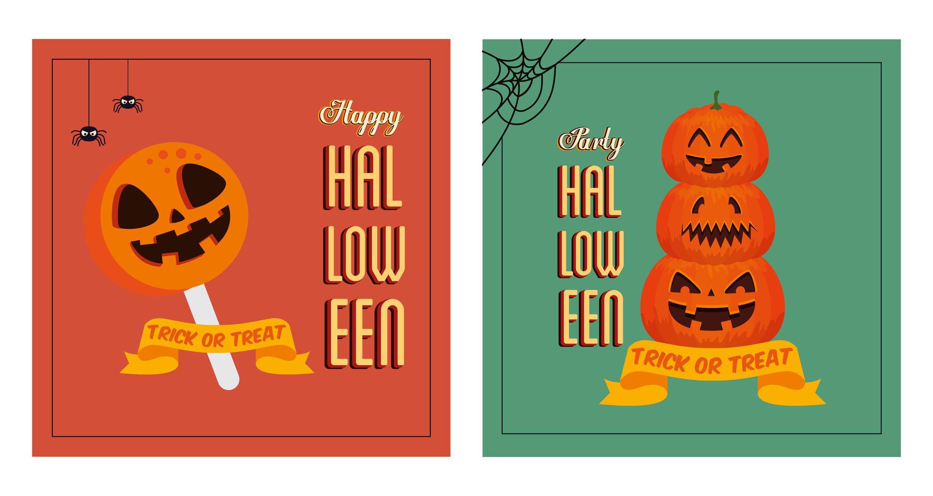 définir l'affiche de la fête d'halloween avec des citrouilles et des bonbons vecteur