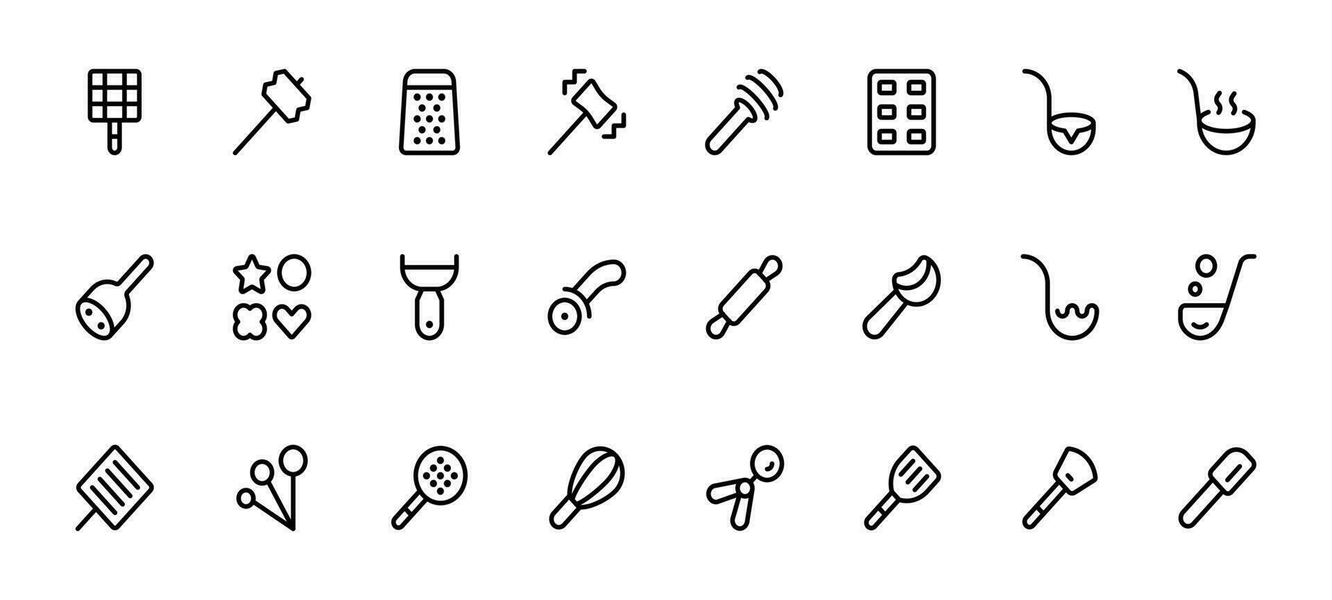 ustensiles de cuisine, cuisine et cuisine en relation appareils électroménagers, cuisine outils griffonnage, cuisine ustensile icône vecteur ensemble conception avec modifiable accident vasculaire cérébral, doubler, solide, plat doubler, mince style pour la toile page, mobile application, ui