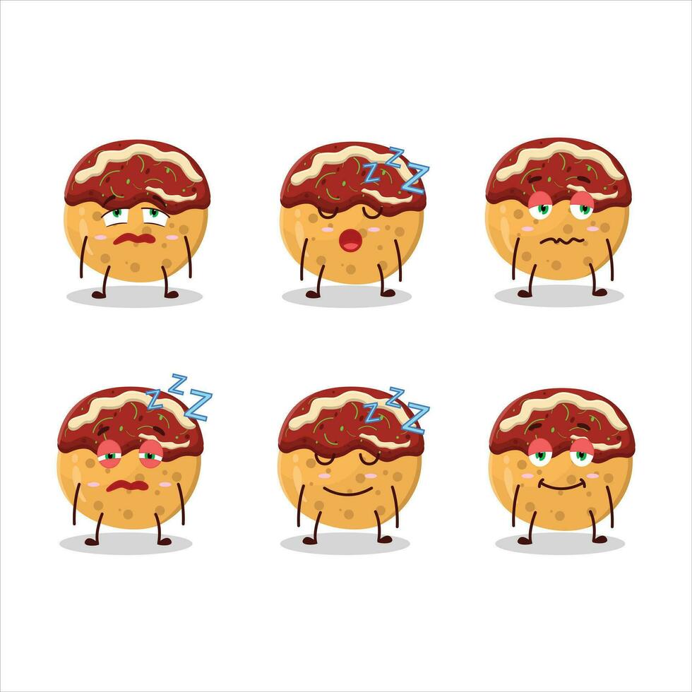 dessin animé personnage de takoyaki avec somnolent expression vecteur