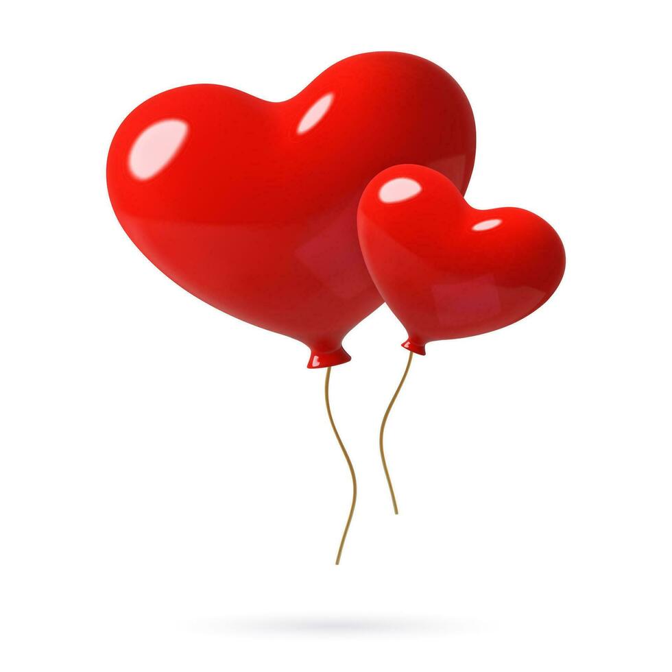 3d réaliste rouge cœur hélium des ballons sur une or chaîne février 14 et la Saint-Valentin journée romantique fête décoration vecteur