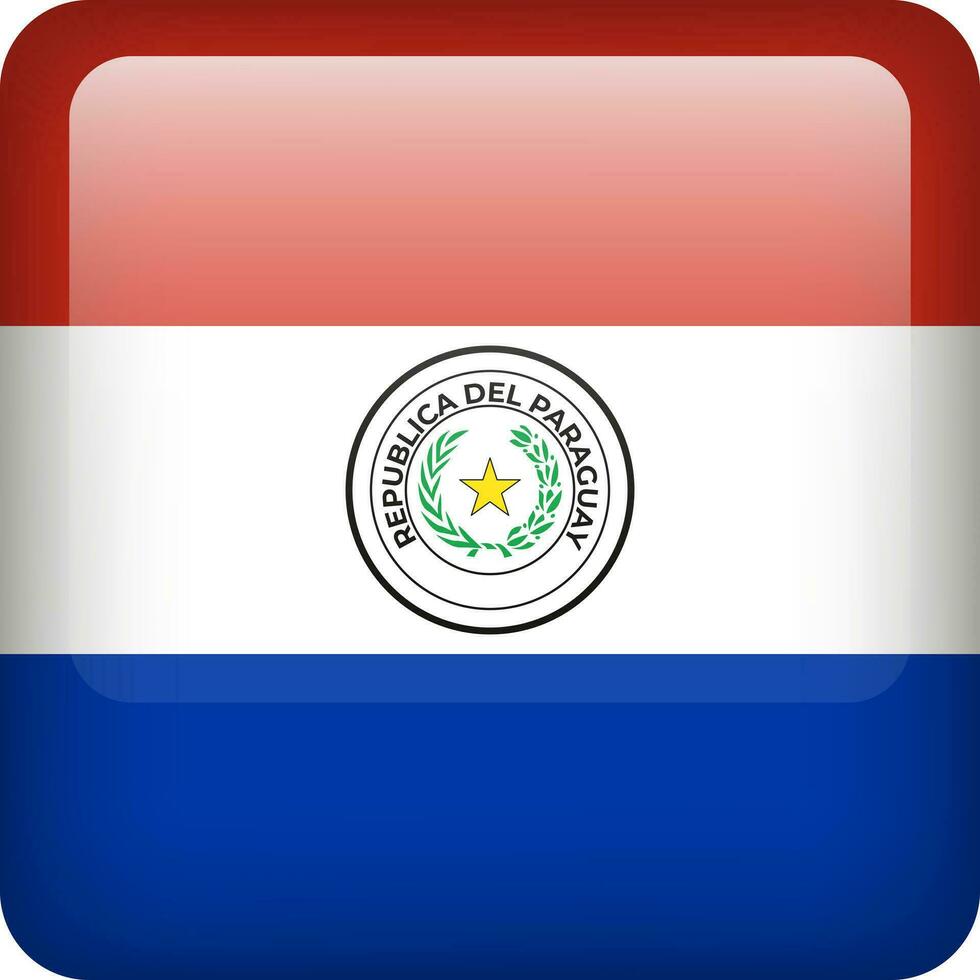 3d vecteur paraguay drapeau brillant bouton. paraguayen nationale emblème. carré icône avec drapeau de paraguay