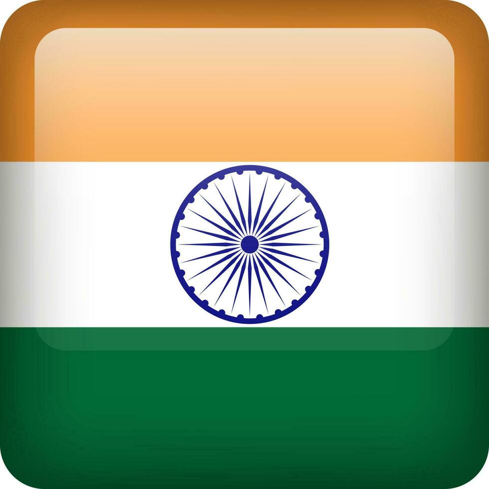 Inde drapeau bouton. carré emblème de Inde. vecteur Indien drapeau, symbole. couleurs correctement.